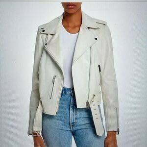 WOMEN’S SMALL AQUA KELSEY LEATHER BELTED MOTO JACKET ASYMMETRICAL ZIP